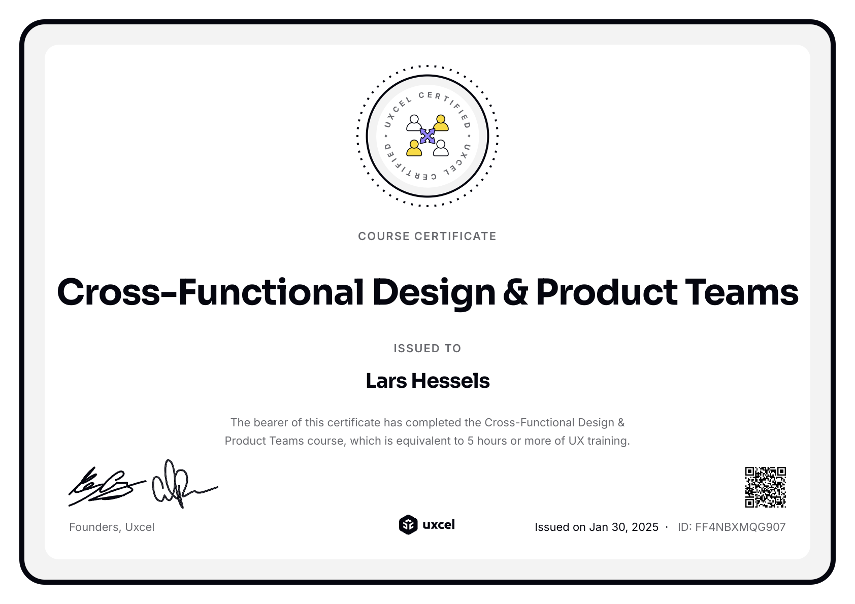 Lars Hessels's certificate
